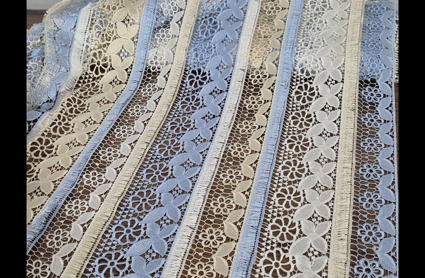 Guipure Lace with Flower Stripe Polyester Multi-Coloured - 150cm